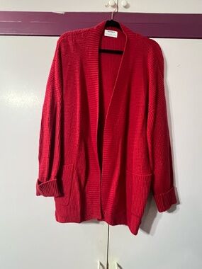 Old Navy Bright Red Open-Front Waffle Knit Cardigan